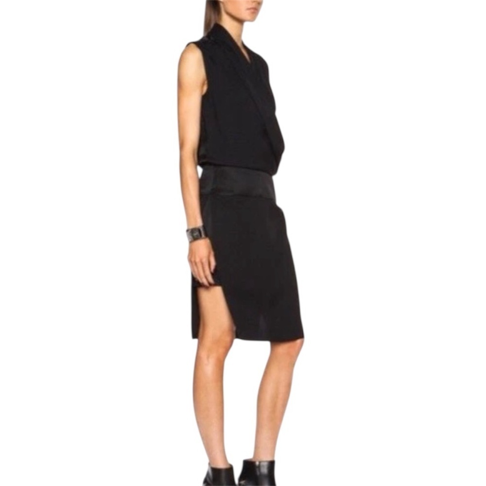 Helmut Lang Contra Sleeveless Draped Blouson Surplice Dress Size 6 Black NWT